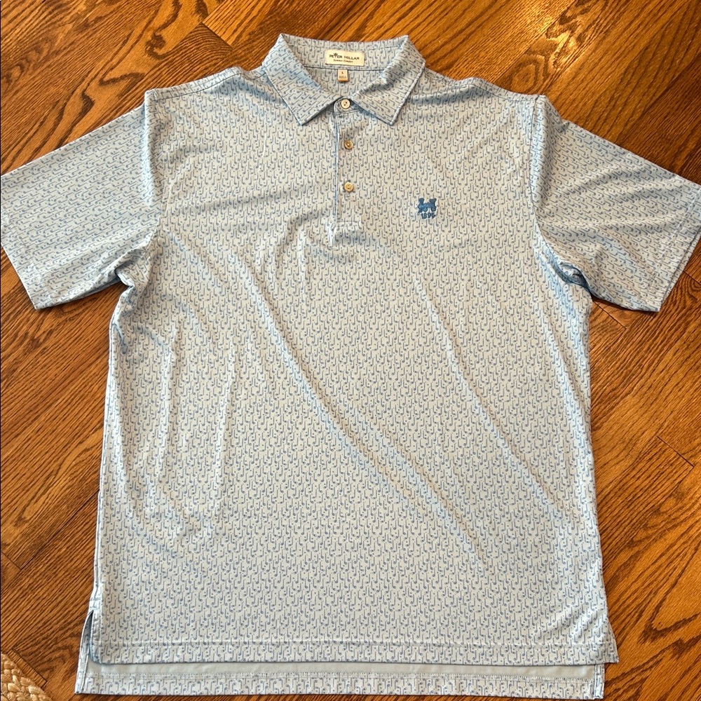 Peter Millar Chattanooga Golf Light Blue Polo Shirt w/ Golf Club Pattern